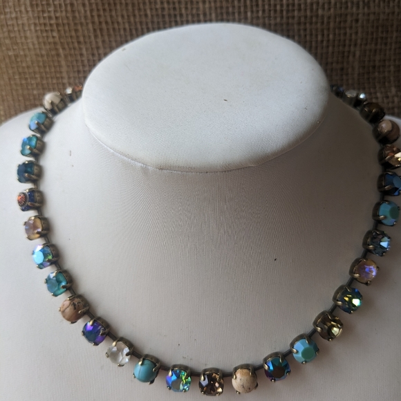 Cappuccino Brown, Jasper, and Turquoise Stones and Crystals Necklace in Brass - Picture 6 of 6